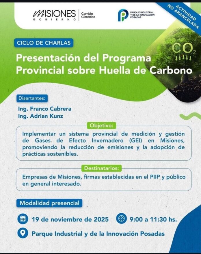 Empresas misioneras participarán de la Presentación del Programa de Huella de Carbono el 19 de noviembre en el Parque Industrial y de la Innovación Posadas