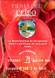 Caraguatay se prepara para la 15° Fiesta del Ceibo con música, gastronomía y artesanía el 21 de noviembre