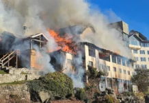 Importante incendio afecta a histórico hotel turístico en Bariloche
